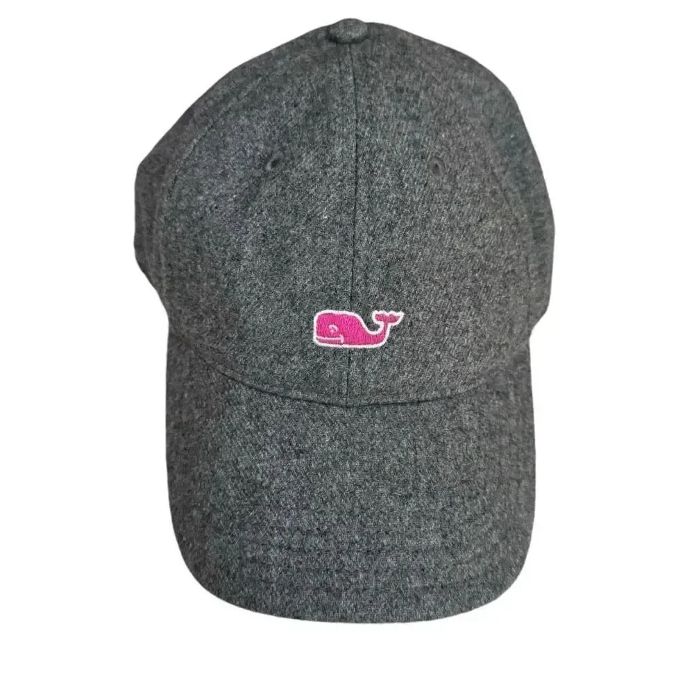 Vineyard Vines Wool Blend Adjustable Strap Back Whale Baseball Cap Gray Hat